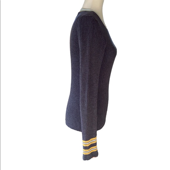 Leo & Sage Gray Yellow Ribbed Long Sleeve Top - S - Picture 5 of 11